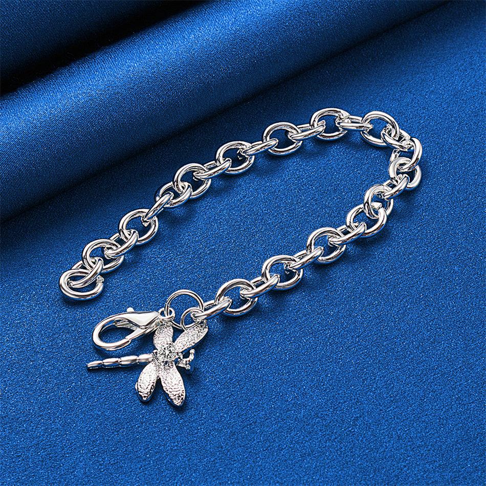 925 Sterling Silver 8-inch Exquisite Dragonfly Bracelet, Women's Fashion Wedding Party Accessories, Jewelry