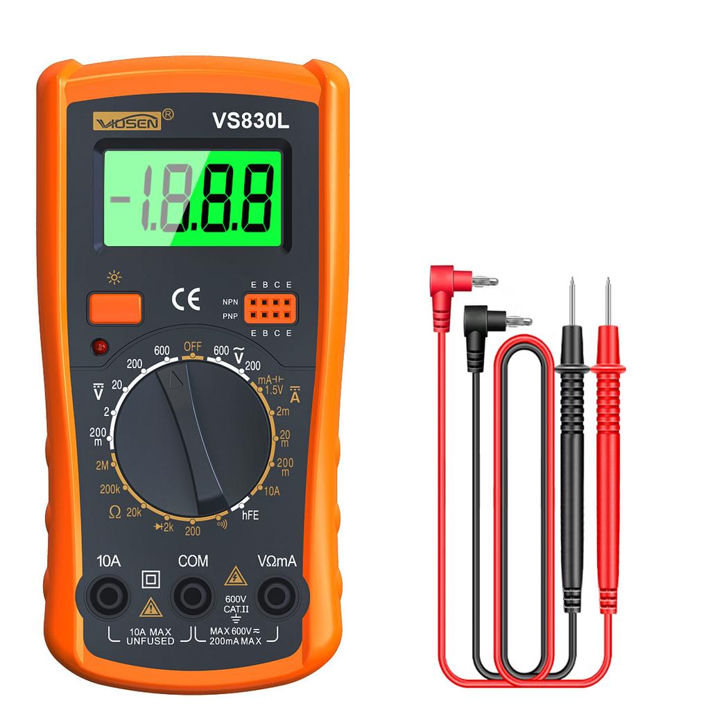 Digital Multimeter Manual Type AC/DC Voltage Current Tester Ohm Ammeter Detector Tool Backlit Screen 1999 Counts with Support