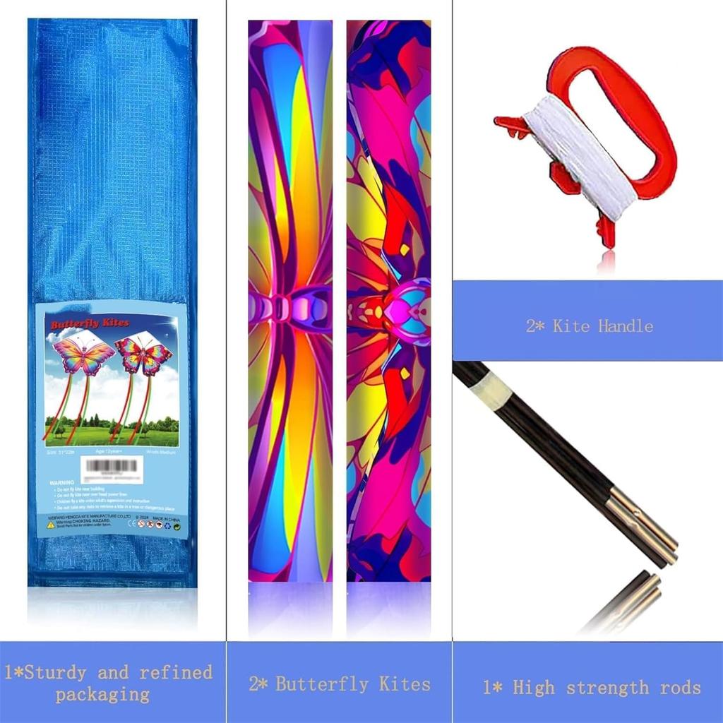 Pair of butterfly kites, butterfly style, pink, for adults and teenagers, ideal for beginners, easy to assemble and operate, includes storage bag,