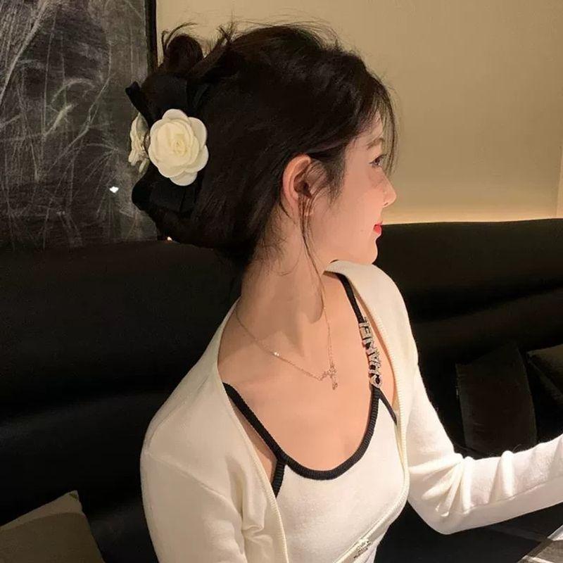 1pc Xiaoxiangfengshan Camellia Bow Headpiece Hairclip Female Rear Head Grip Clip Large Shark Clip Premium Spring Clip