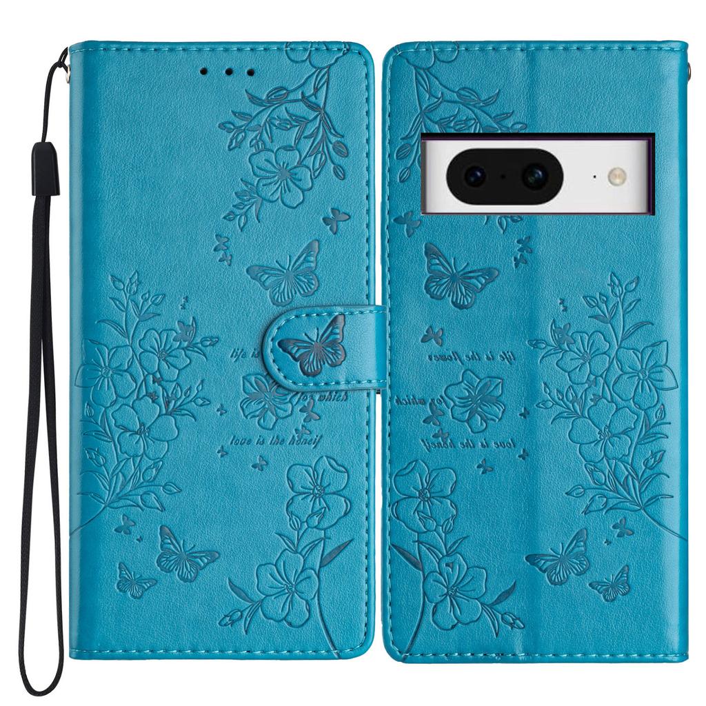 For Google Pixel 8 Protective Case Butterfly Floral Imprint Leather Wallet Phone Cover