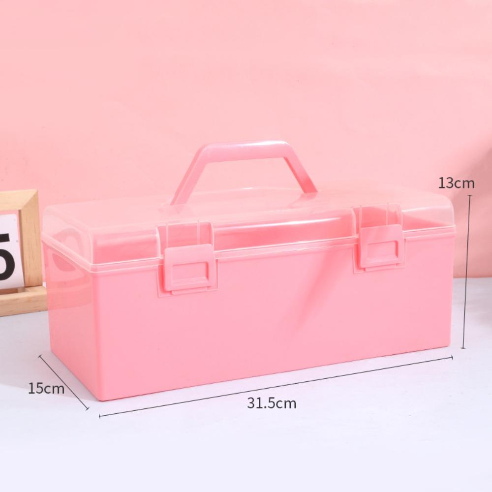 Plastic Clear Storage Box Clear Desktop Organizer Marker Pen Storage Holder with Handle Calligraphy Toolbox Stationery Storage