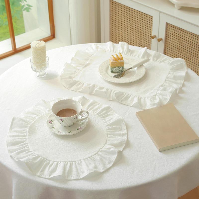 Minimalist Stripe Ruffle Placemat Coffee Table Mat, Baking Food Photography Napkin Home Desktop Decoration&