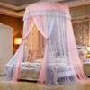 Elegant Blonder Seng Baldakin Myggnett Dome Hengende Blonder Insektsnett Kryptering Heving Tak Princess Dome Court