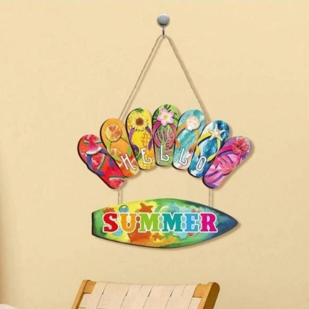 

Funny Hello Summer Wall Ornaments Colorful Wooden Slippers Decoration Tropical Cafe Bar Slippers