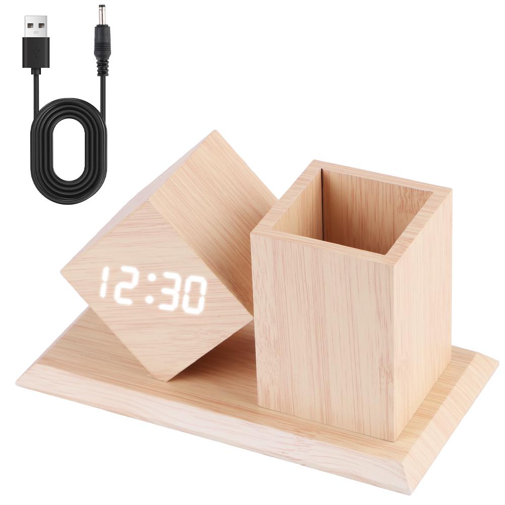 Der Studenten LED Digital Stifthalter Wecker Holz Batteriebetrieb wird durch die Temperatur LED Uhr gesteuert