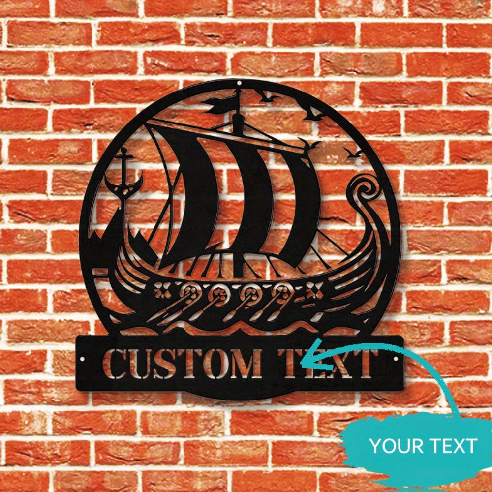 Unique Custom Viking Ship Metal Wall Art Nordic Nameplate Round Decor