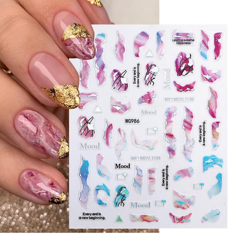 1PCS Black White Butterfly Laser Nail Stickers Nail Art Decoration Abstract Lines Bronzing Flowers Stickers For Nails