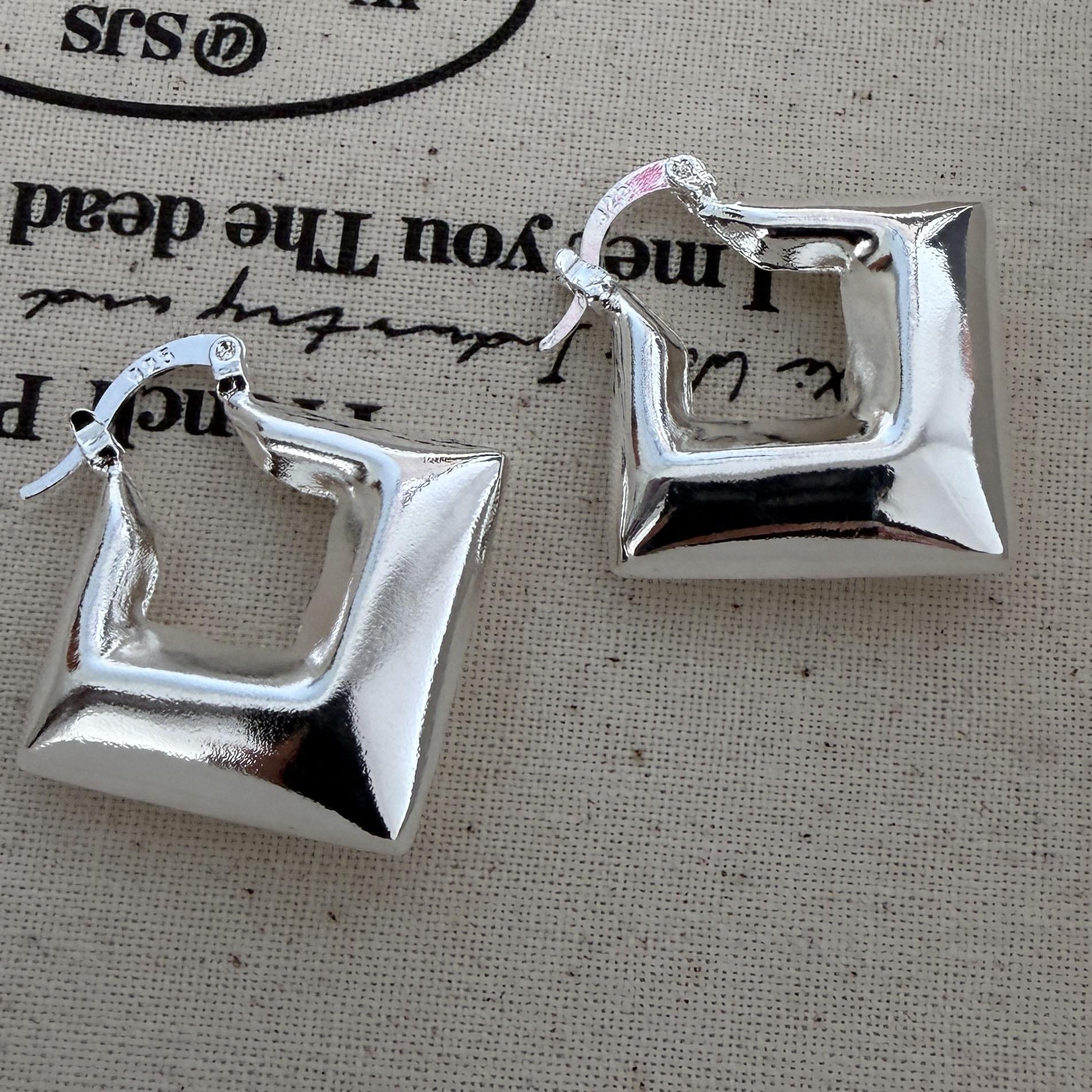 

925 Sterling Silver Earrings For Women Trendy Geometric Big Square Earring Jewelry Prevent Allergy Party Gift Accessories