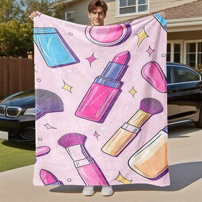 1pc Makeup Lipstick Outdoor Flannel Blanket Soft Warm All-Season Throw for Sofa Bed Car Camping Office, Cozy Gift Idea1196S