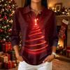 Women's Casual Christmas Print Button-Up Three-Quarter Sleeve Lapel Top
