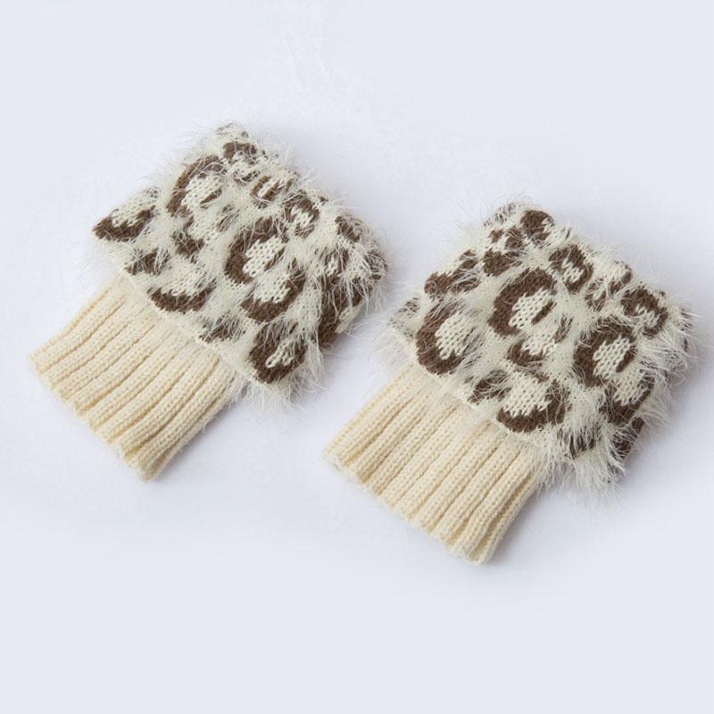 

1 пара женских вязаных теплых носков с леопардовым узором, гетры с искусственным мехом, короткие белый
