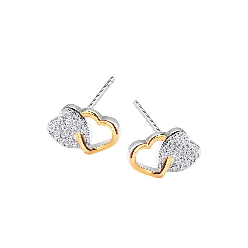 Gold-Plated Silver Earrings - Two Hearts - Kdk5511