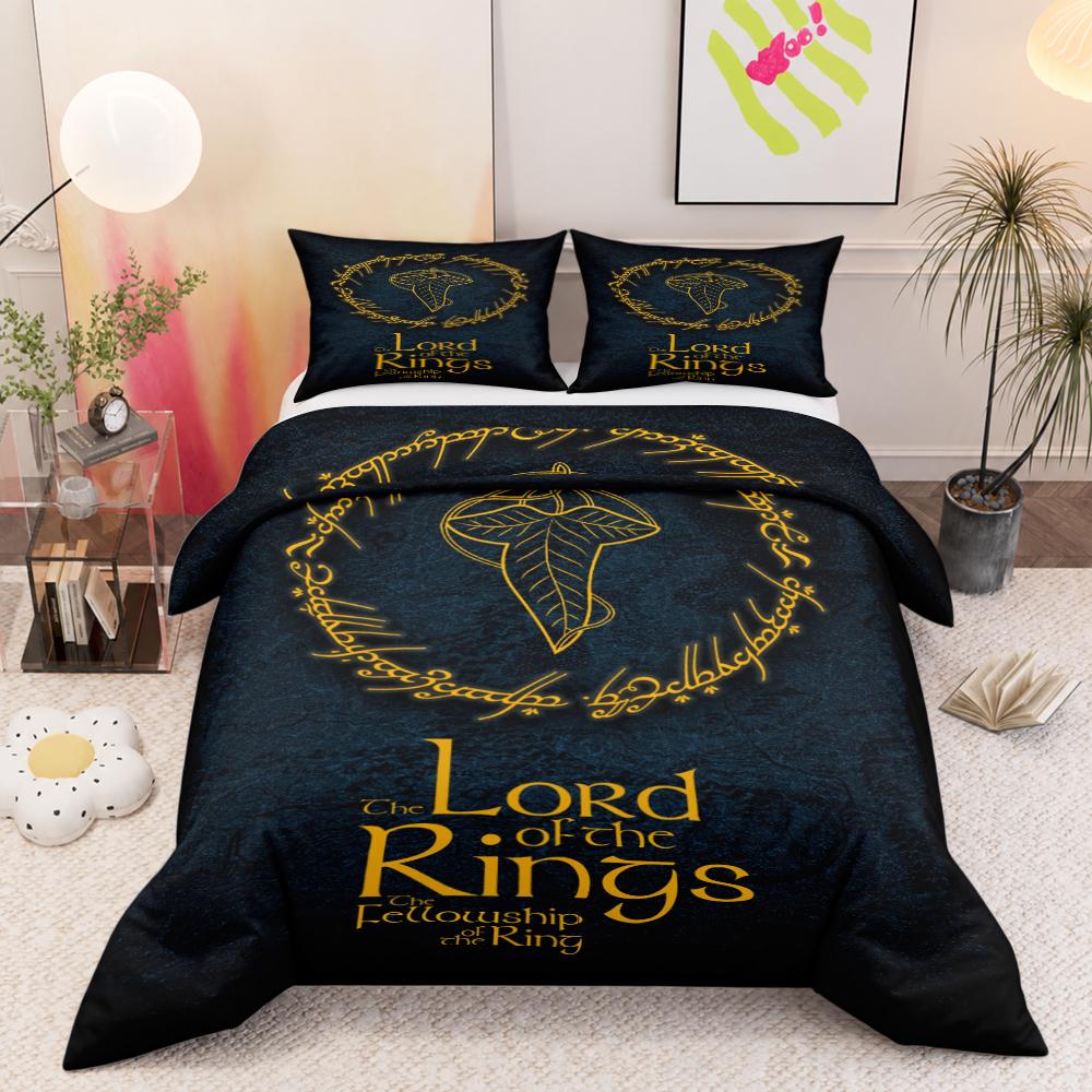 Lord of the Rings Fellowship Gold Leaf Elvish Fantasy Bedding Set Duvet Cover Pillowcases Set for Home Bedding