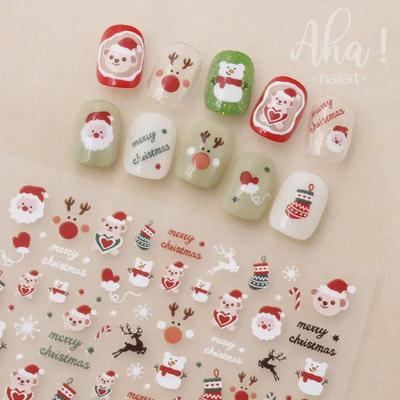 Neue Weihnachts-Nagelsticker: Niedliche Cartoon-Bären-, Weihnachtsmann-, Elch-, Schneeflocken- und Baum-Designs