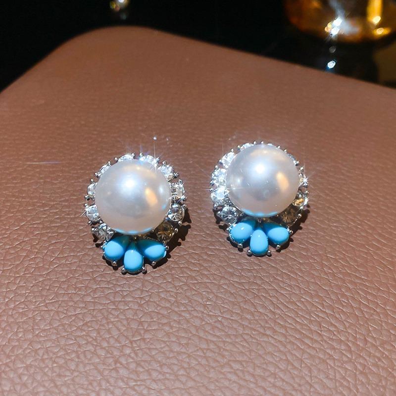 Pocket Pearl Diamond Resin Pearl Stud Earrings Bracelet Necklace Set Princess Light Luxury Premium Jewelry