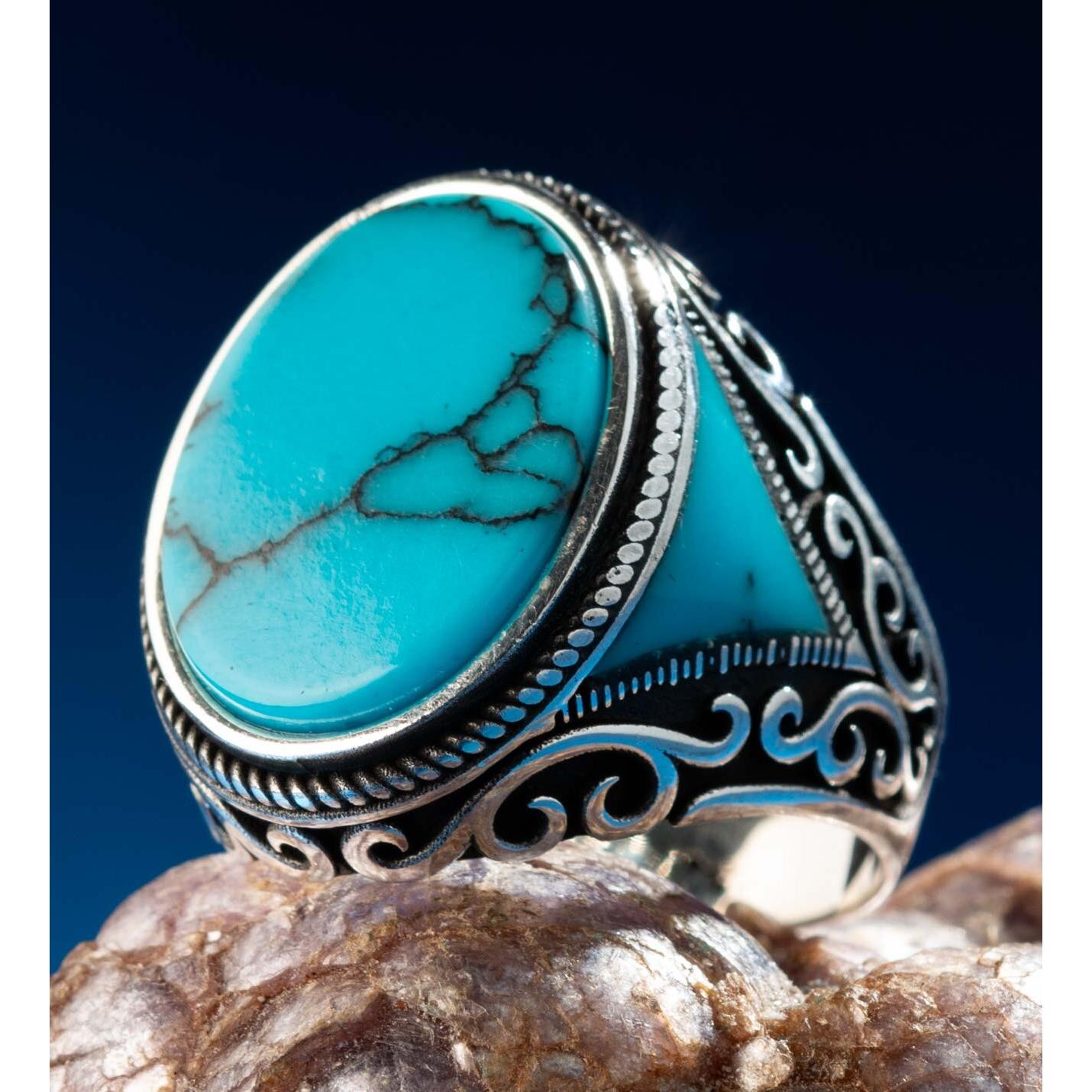 

Овальная модель бирюза Мужское кольцо с бирюзовым камнем