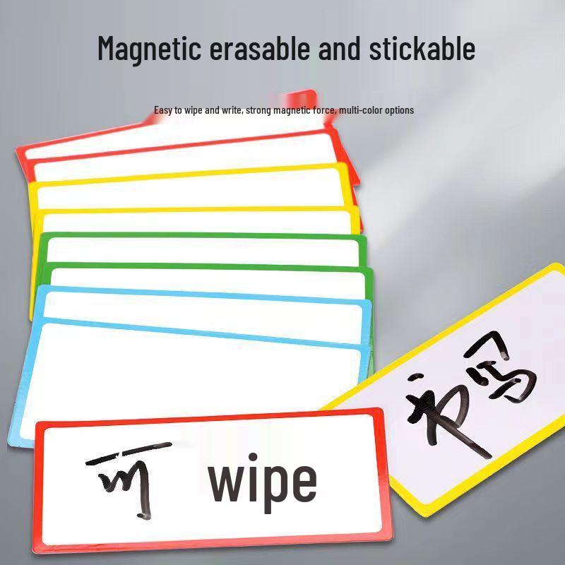 Erasable Magnetic Whiteboard Name Tag – Reusable Write-on Sticker for Fridge or Blackboard.