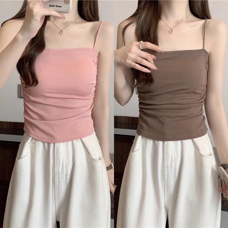 Elegant White Camisole with Chest Pads - Women's Stylish Summer Top for Inner and Outer Wear