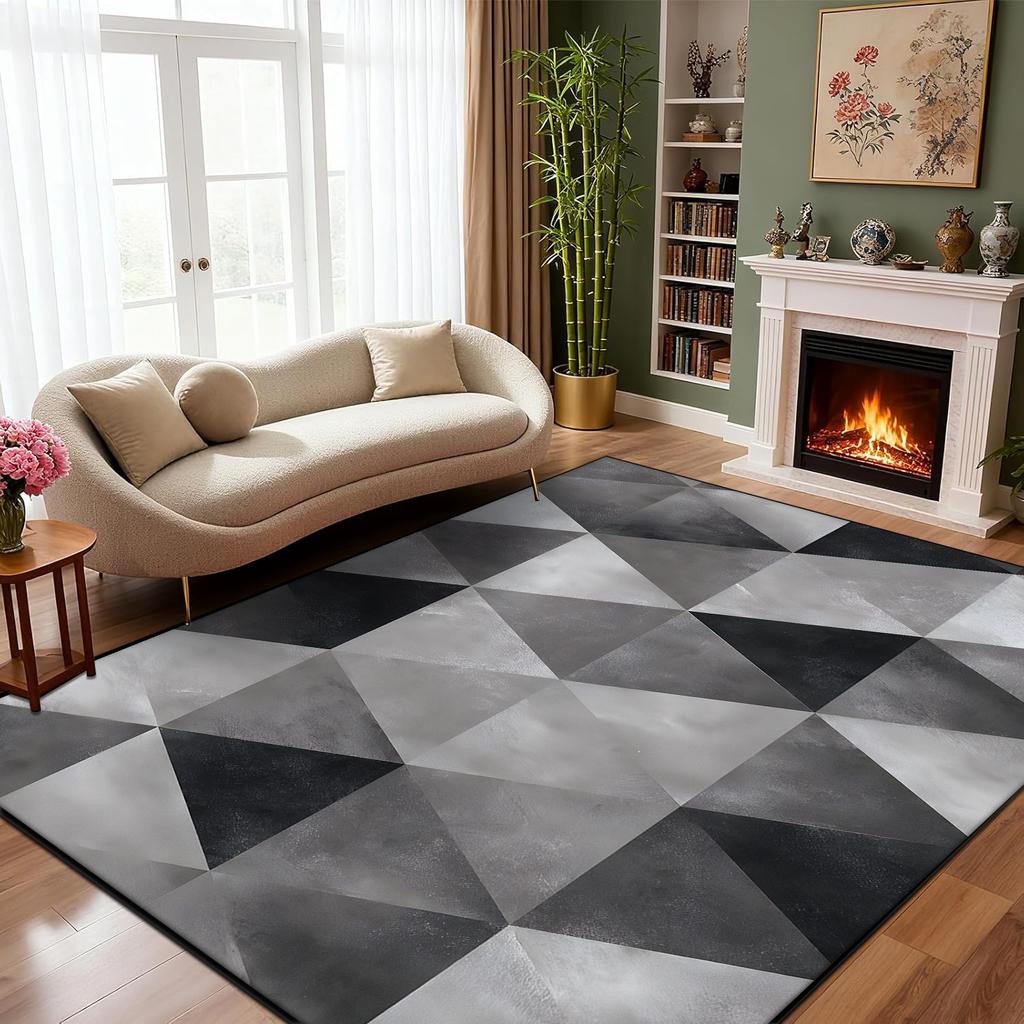 Minimalist Geometry Carpet Light Luxury Living Room Easy Clean Fluffy Black Grey Rug Non-slip Customizable Mats Short Velvet