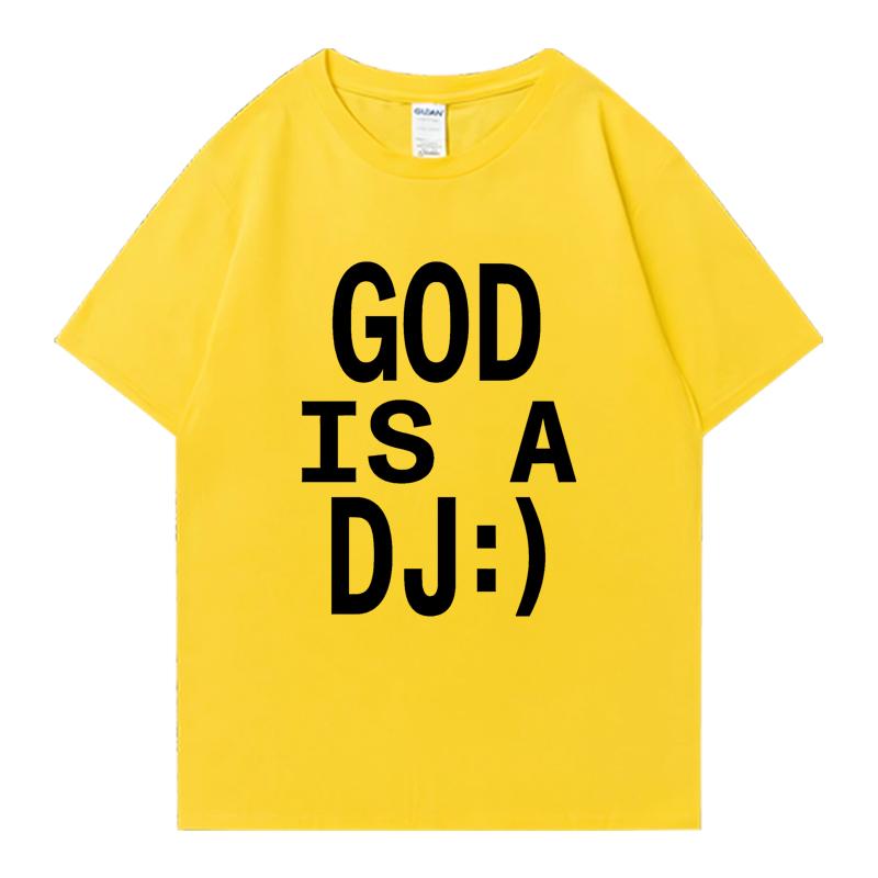 God Is A DJ Print Sommer Oversized T-Shirt Rundhals Herren Damen Kurzarm 100% Baumwolle T-Shirts Rundhals Oversized Unisex Oberteile