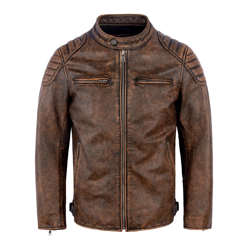 Black Men Leather Jacket Slim Fit Vintage Yellow/Red Brown Genuine Cow Men's Motorcycle Coat Biker Clothes Spring Autumn