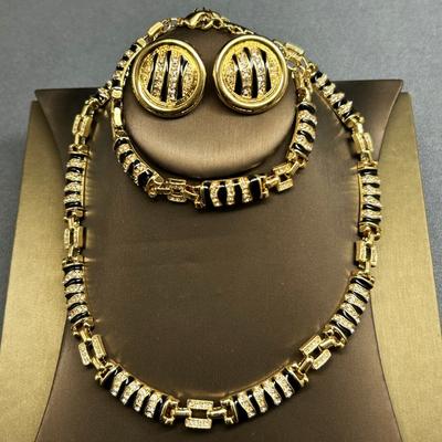 Meier Heavy Industry Retro Electroplated Real Gold Necklace Set Leopard Print Black Gold Enamel Necklace