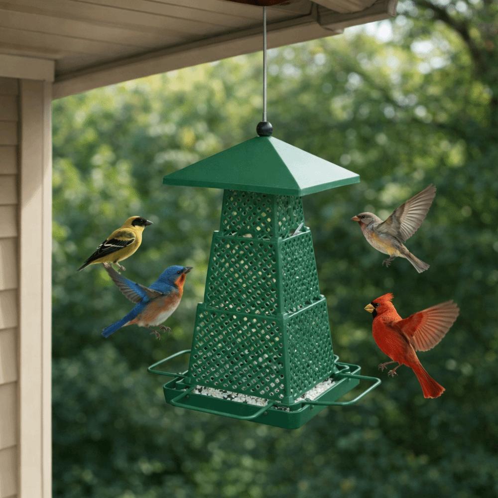 Windproof Wild Bird Feeder Folding Large Capacity Bird Food Dispenser Multi-purpose with Hang Rope Hanging Bird Feeder Outdoor