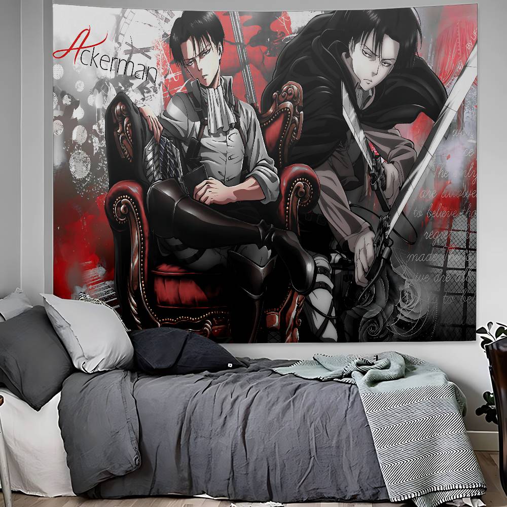 A-Attack O-On T-Titan Levi Ackerman Tapestry Art Printing Japanese Wall Tapestry Anime Wall Hanging Home Decor