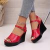 Women's Summer Wedge Thick-Soled Peep-Toe Roman Sandals With Ankle Strap, Fashionable Casual Footwear.