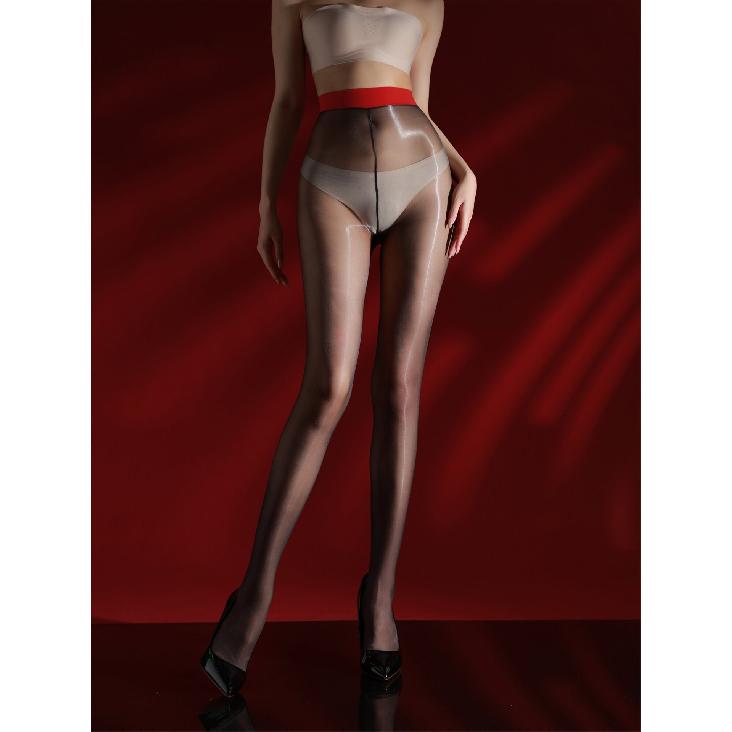 Zhixin Red Cashew Jelly Aurora Red Crotchless Ultra-Thin High-Density Sexy Shiny Pantyhose for Women