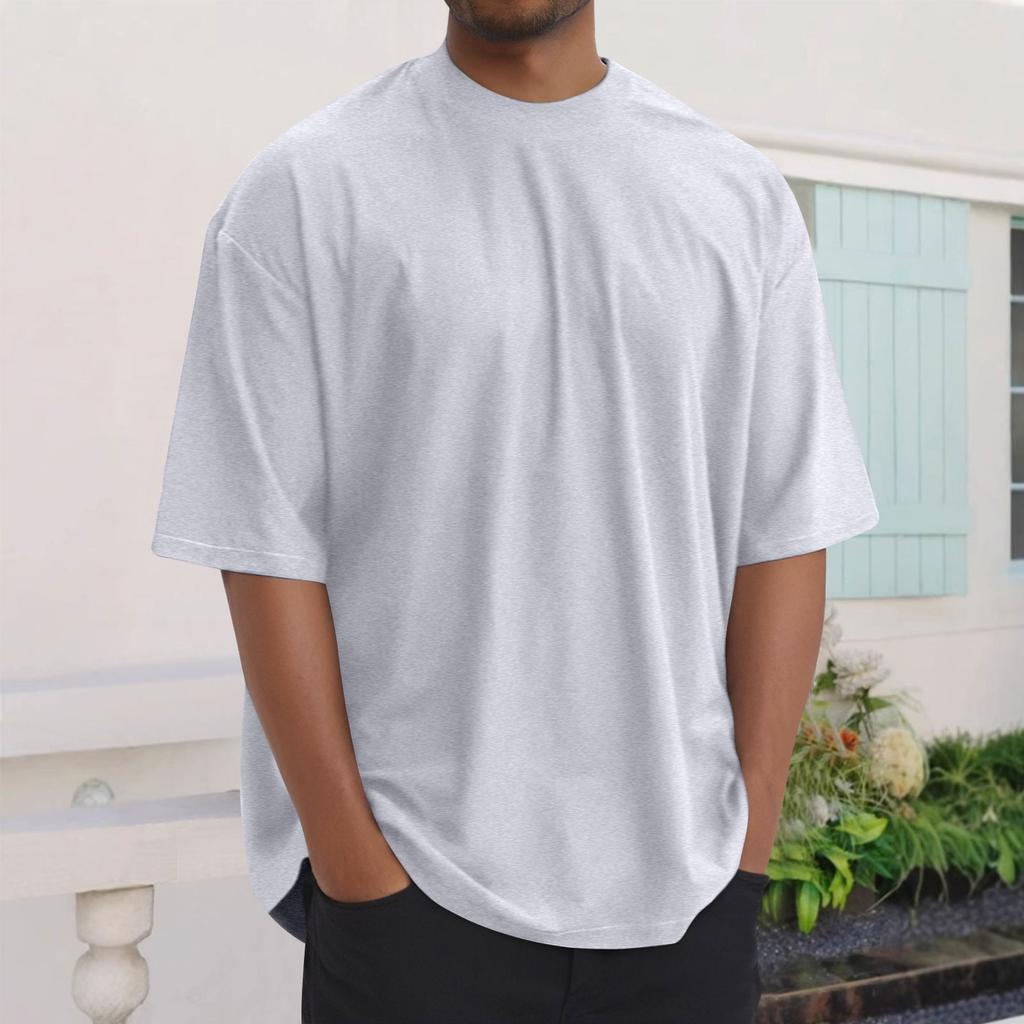 Summer Men's Fashion Loose Round Neck Solid Color All-match Short-sleeved T-shirt