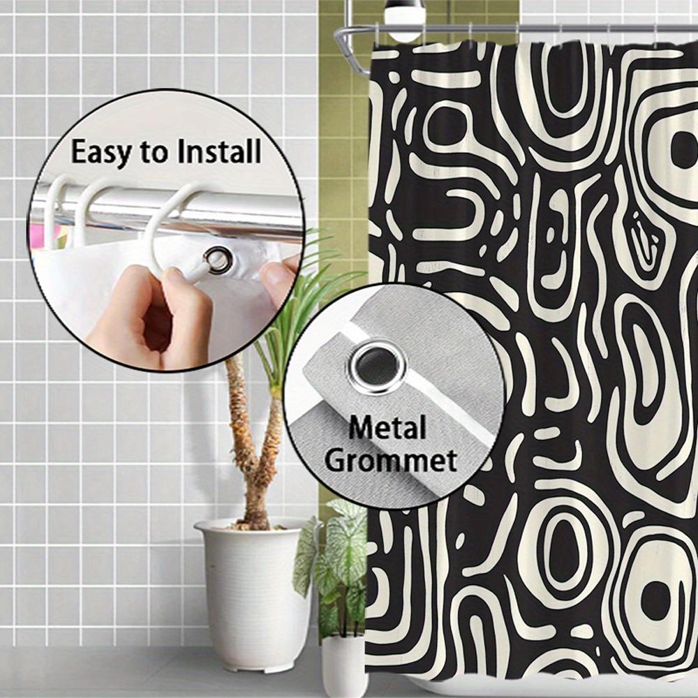 Abstract Shower Curtain – Black & White Op Art Pattern, Waterproof Polyester, Modern Minimalist Bathroom Decor With 12 Hooks