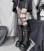 Motorcycle Boots Platform Boots for Women Wedges Knee High Black Lace Up Fashion Goth Gothic Boots Punk Shoes Girls Winter