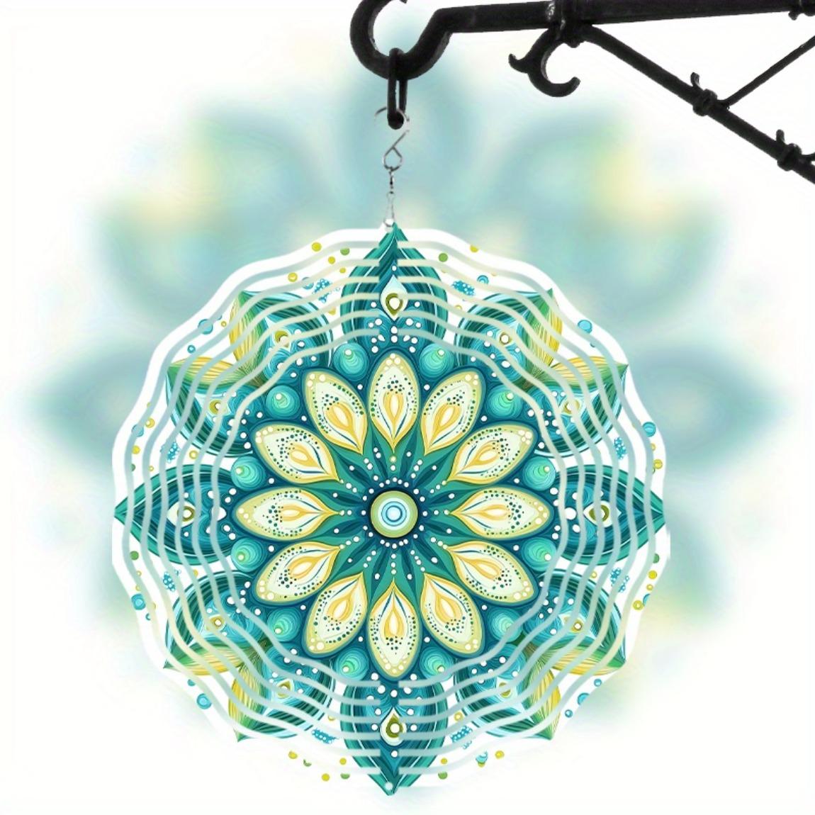 

3D Mandala Flower Metal Wind Spinner for Outdoor Garden Decor Vibrant Teal Yellow Blue Design Perfect for Halloween Christmas Thanksgiving 01A