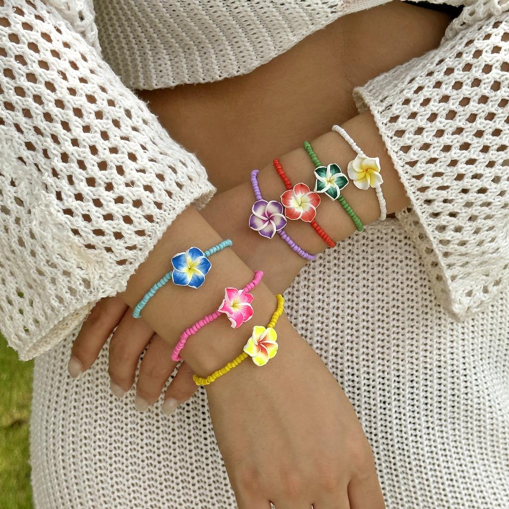 Bohemian Colorful Flower Bracelet for Women Handmade Rice Beads Polymer Clay Flower Bracelets Girl Beach Party Daily Jewelry