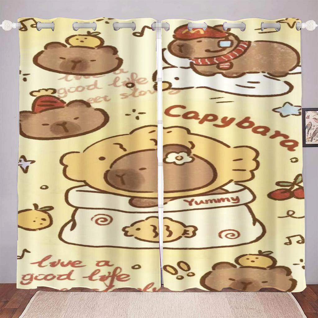 Cartoon Capybara Curtain for Kids Bedroom Polyester Shade Animation Cartoon Room Decorations Multiple Sizes