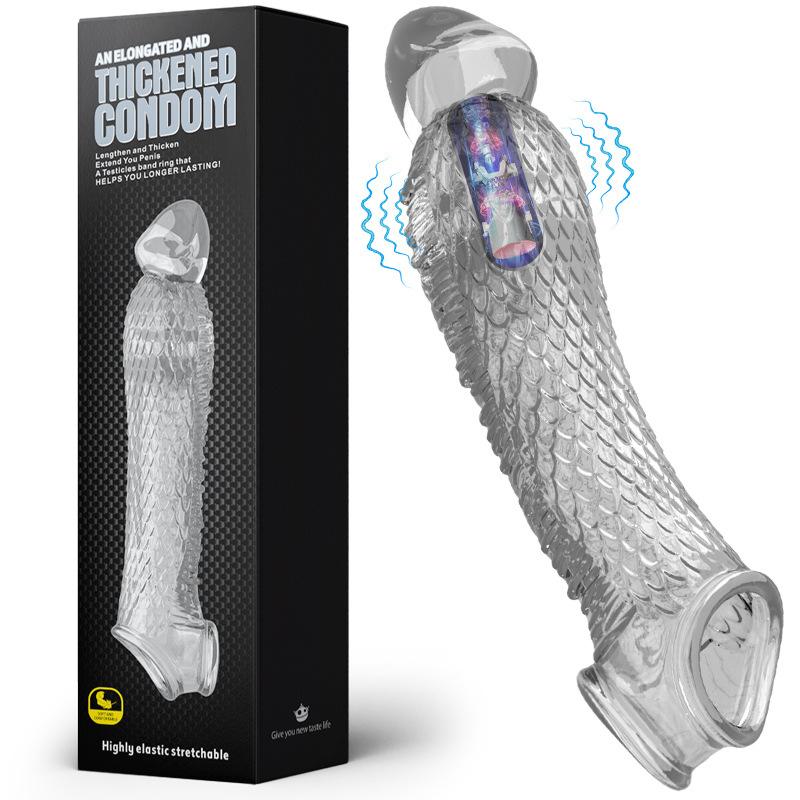 Penis Sleeve Extensions Condom Male Enlargement Delay Vibrators Clits Massager Cock Ring Vibrating Penis Cover Sex Toys For Men