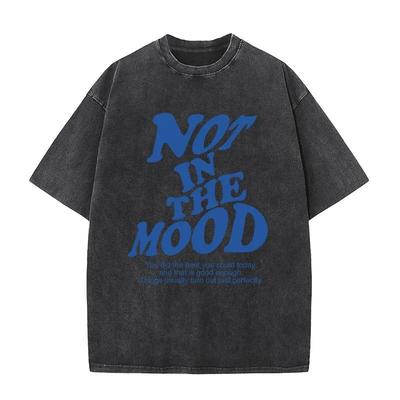 Nie w nastroju Grafika z listem Męskie Koszulki Moda Okrągły dekolt T-shirt Vintage Płukana Bawełna Letnia Koszulka Luksusowe Ubrania