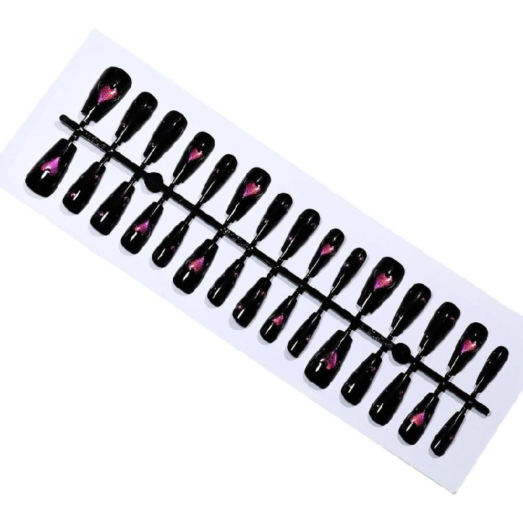 

30 Pcs Almond False Nails Black Heart Press On Nail Butterfly Full Cover Stick on Nails for Woman and Girls