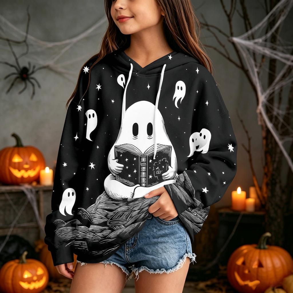 Kids Halloween Print Hoodie Pullover Sweatshirt for Boys Girls Casual Wear