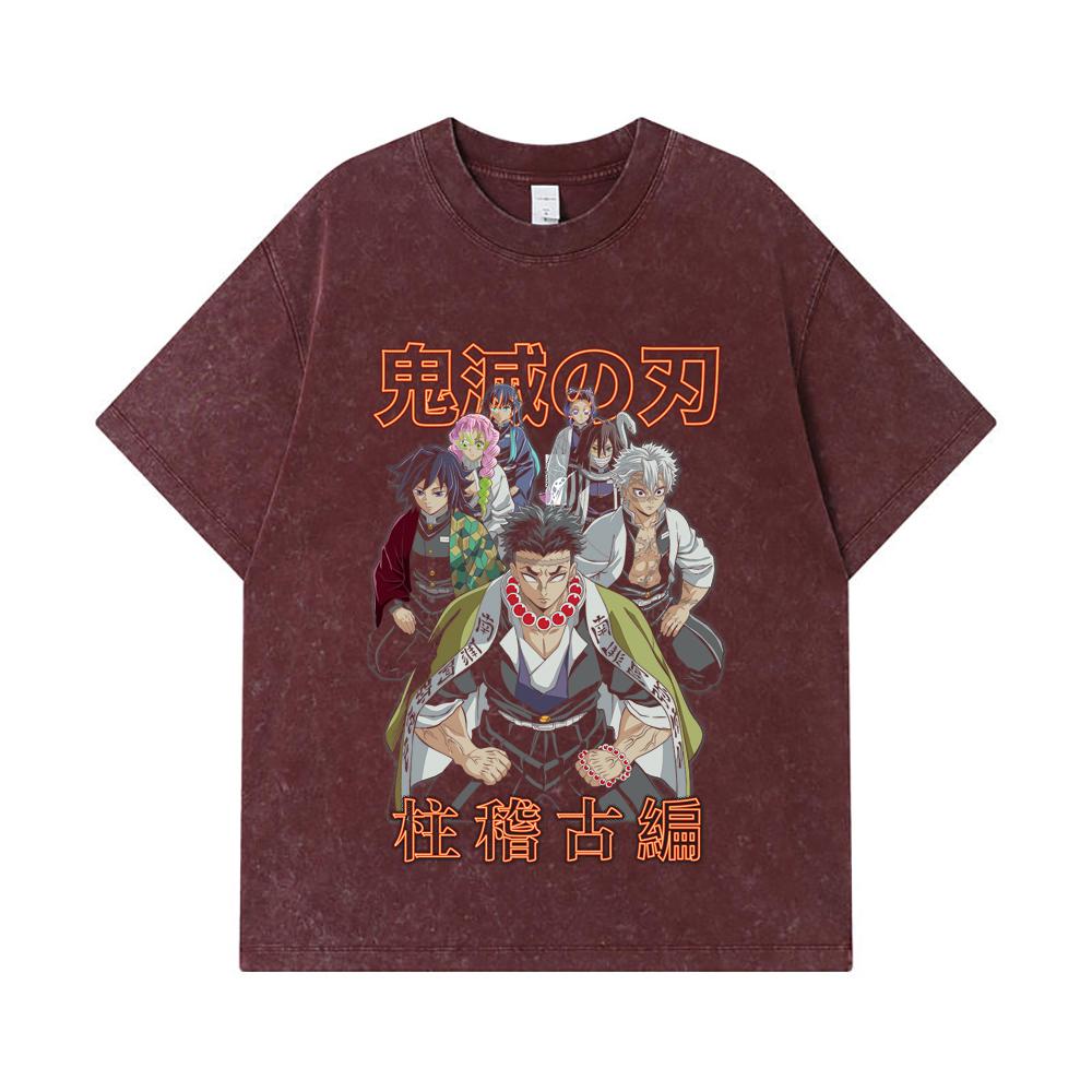 275 GSM Washed T-shirts 100% Cotton Demon Slayer V22 Hashiras Print Unisex Heavy Cotton T Shirt