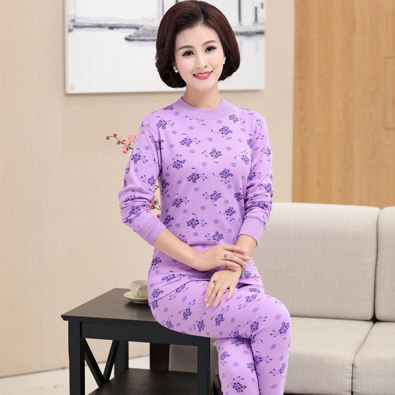 Women's pure cotton thermal underwear set for mothers, autumn and winter wear