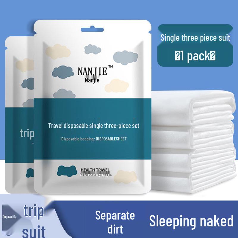 Tragbares Doppel-Hotel-Einweg-Bettwäsche-Set – Verdicktes, schmutzabweisendes Reise-Bettlaken & Bettbezug