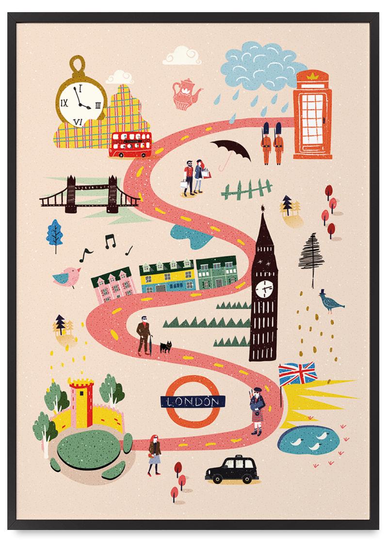 

Ілюстрація карти Лондона на плакаті в чорній рамці 21x30 cm