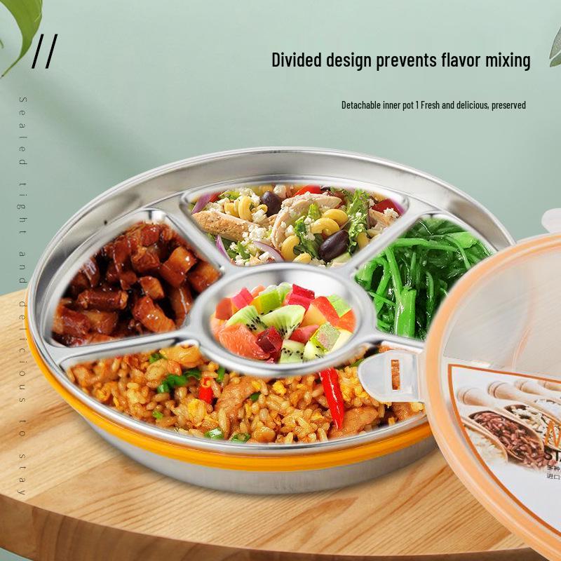 Stainless Steel Insulated Bento Lunch Box with Compartments Plastic Lid