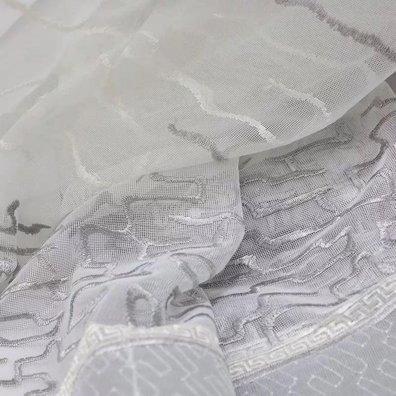 Velvet Landscape Painting Embroidery Curtain Yarn Classical High Mountains And Flowing Water White Gauze Curtain Semi-Blackout Curtain Living