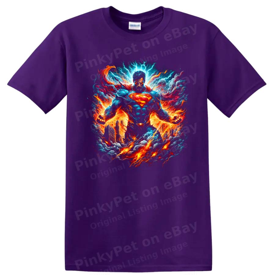 Superhero Lightning Fire City Hero T Shirt Comic Action Graphic Tee Gift Art