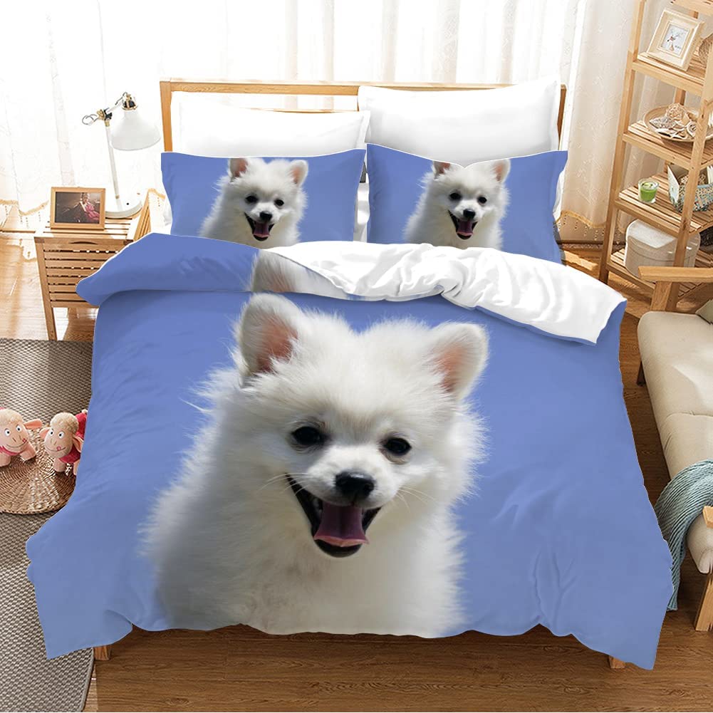 Teens' Pomeranian Bedding Set - Polyester, 3D Cute Pet Pattern, Double/Queen/King Size with Animal Dogs Theme