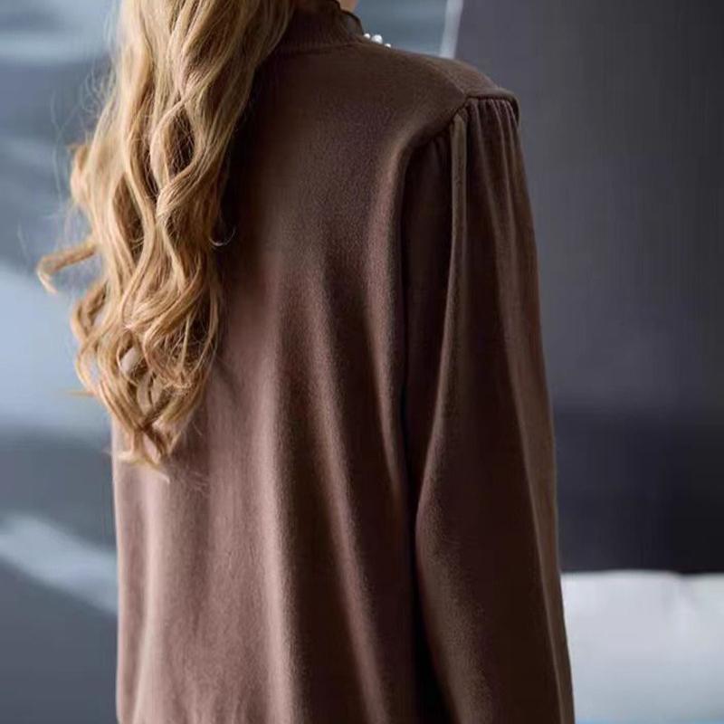 French Sweater Women's Half Turtleneck Beaded Knitted Sweater Women's Autumn and Winter Ruffle Fringed Long-sleeved Pullover